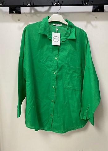 Zara Canli Yesil Rahat Keten Gomlek