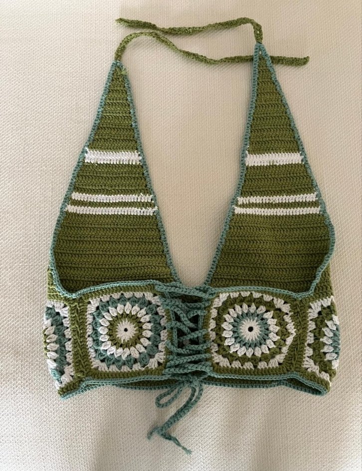 El örgüsü Bohem Yeşil Halter Triko Top — görsel 2/2