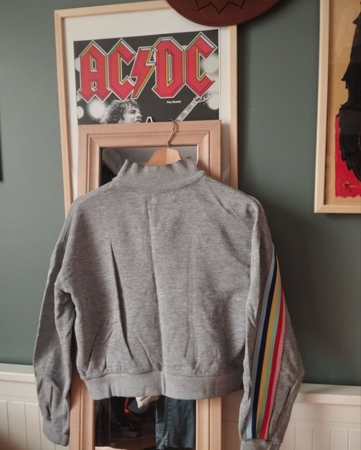 Gri Melanj Renkli Çizgili Yarım Fermuarlı Sweatshirt — görsel 3/4
