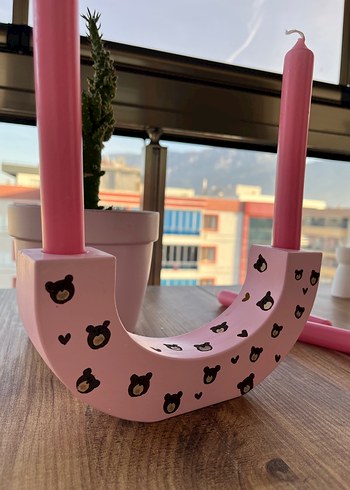Ayıcıklı Pembe Mumluk ve Mumlar - Görsel 3