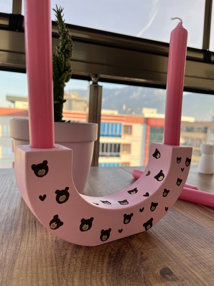 Ayıcıklı Pembe Mumluk ve Mumlar - Görsel 3