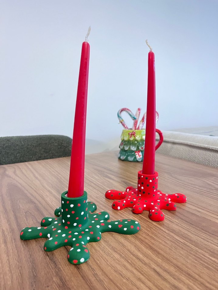 Renkli Kırmızı Mum ve Tutucu Seti - Görsel 2