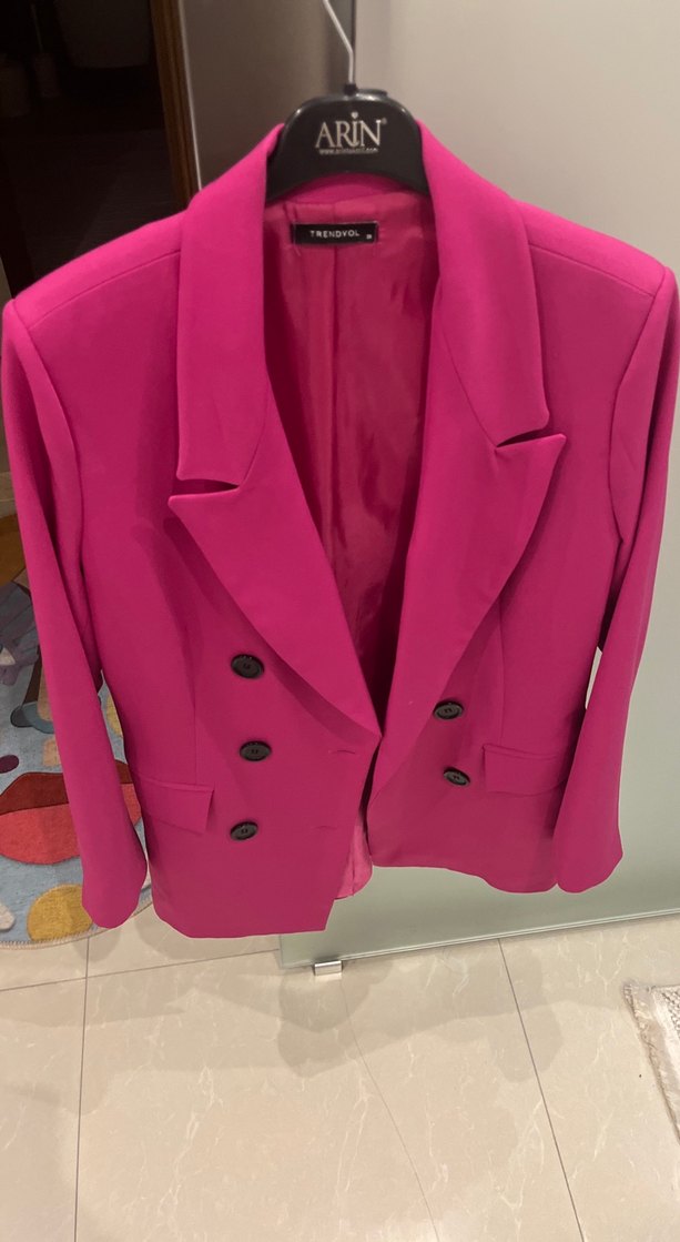 Pembe Kadın Düğmeli Blazer Ceket - Görsel 3