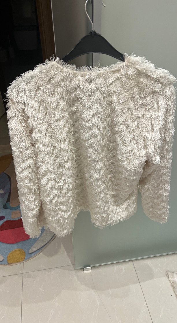 Kadın Beyaz Kürk Detaylı Midi Hırka - Görsel 5