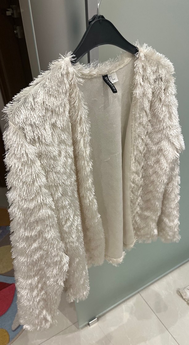 Kadın Beyaz Kürk Detaylı Midi Hırka - Görsel 4