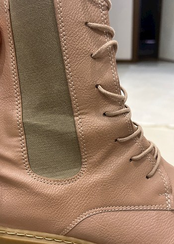 Bej Deri Platform Topuklu Kadın Bot - Görsel 6