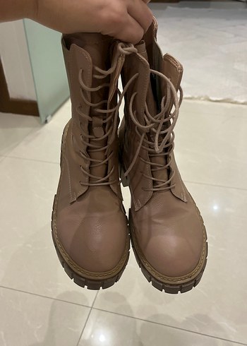 Bej Deri Platform Topuklu Kadın Bot - Görsel 2