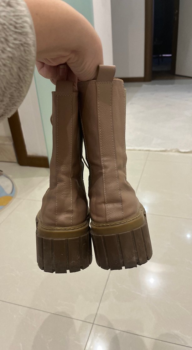 Bej Deri Platform Topuklu Kadın Bot - Görsel 3