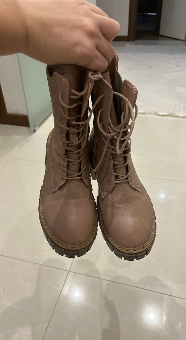 Bej Deri Platform Topuklu Kadın Bot - Görsel 2