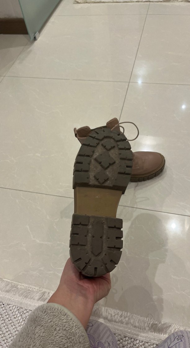 Bej Deri Platform Topuklu Kadın Bot - Görsel 4