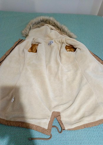xl Beden camel Renk Kürklü Bej Deri Kadın Kışlık Mont