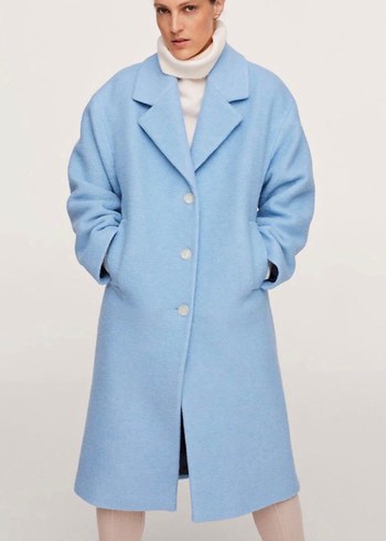 Mango Acik Mavi Oversize Kaban