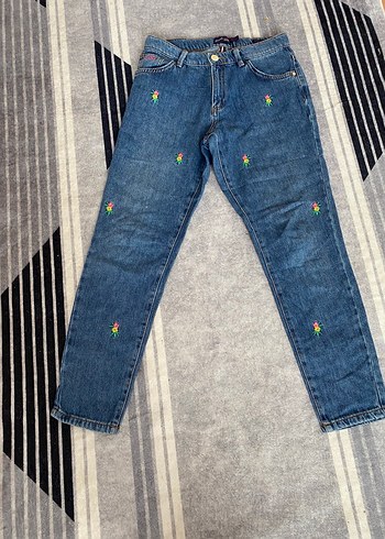 U.S Polo Assn. Renkli Cicekli Mavi Denim Jean