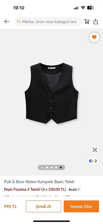 Pull and Bear pull and bear etiketli siyah keten yelek s beden
