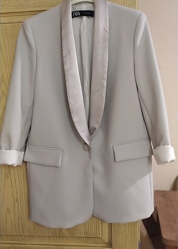 Zara Acik Gri Saten Pelerinli Blazer Ceket