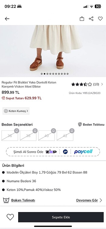 38 Beden ten rengi Renk modest dantel yaka elbise