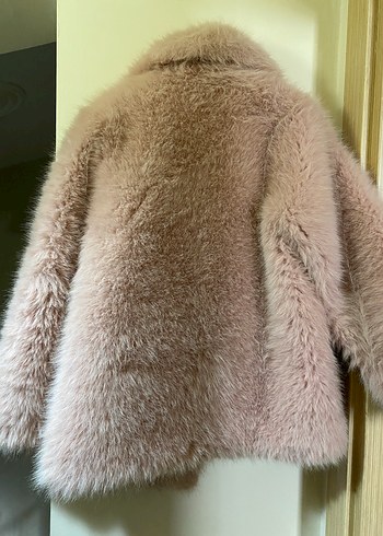 pembe Kadın Midi Boy Kürk Detaylı Ceket mango kürk - Görsel 5