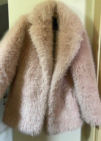 pembe Kadın Midi Boy Kürk Detaylı Ceket mango kürk - Görsel 2