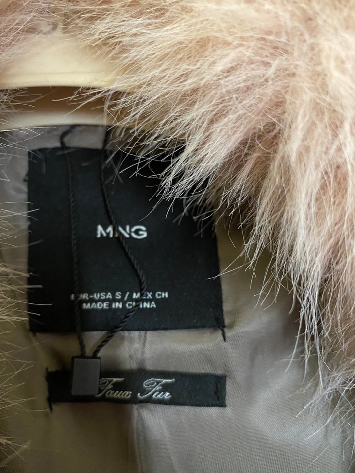 pembe Kadın Midi Boy Kürk Detaylı Ceket mango kürk - Görsel 4