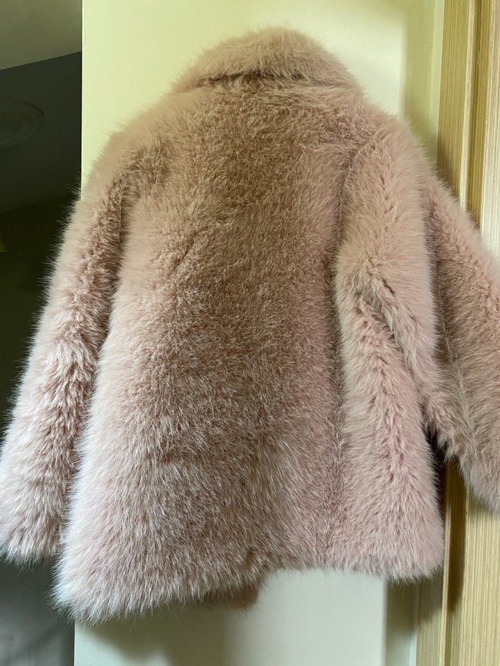 pembe Kadın Midi Boy Kürk Detaylı Ceket mango kürk - Görsel 5