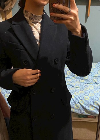 Lacivert Çift Düğmeli Kaban - Görsel 6