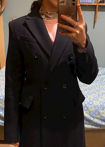 Lacivert Çift Düğmeli Kaban - Görsel 5