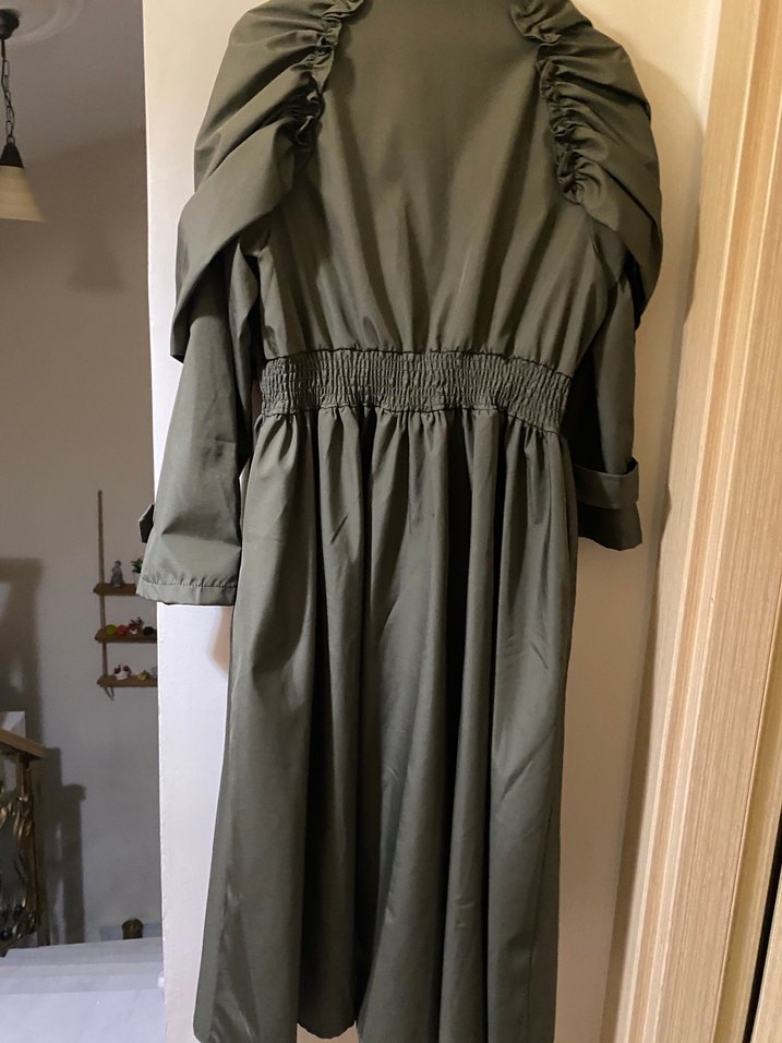 Kadın Haki Uzun Keten Salaş Trençkot - Görsel 2