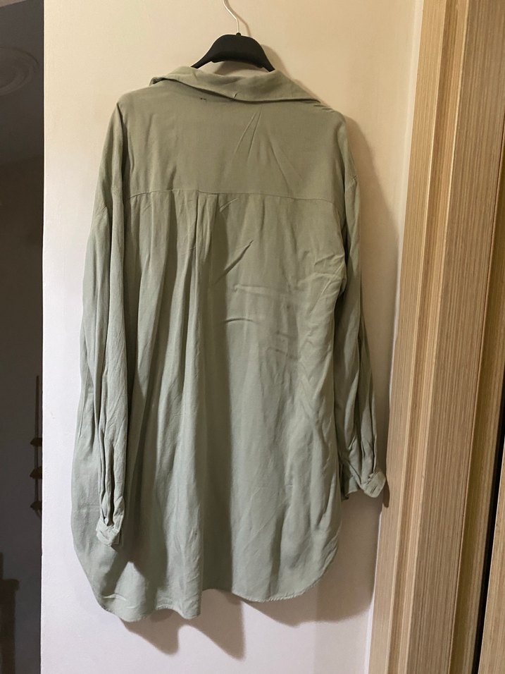 Kadın Khaki Uzun Kollu Keten Gömlek - Görsel 3