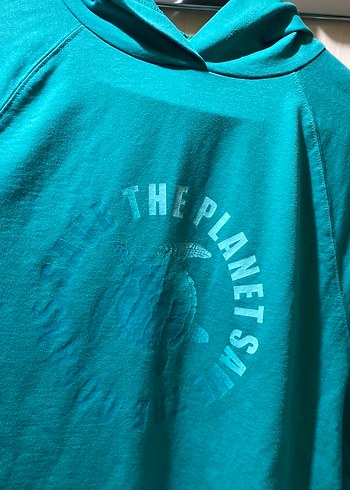 Turkuaz Kapüşonlu Kadın Sweatshirt - Görsel 7