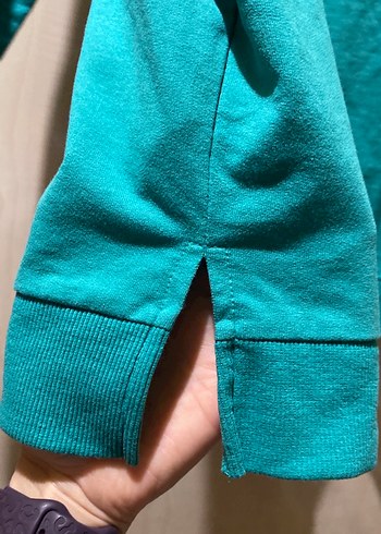 Turkuaz Kapüşonlu Kadın Sweatshirt - Görsel 4
