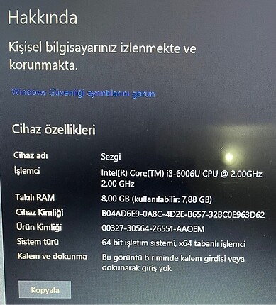  Beden Renk Acer laptop i3 6.NESİL 8 GB RAM 112GB SSD