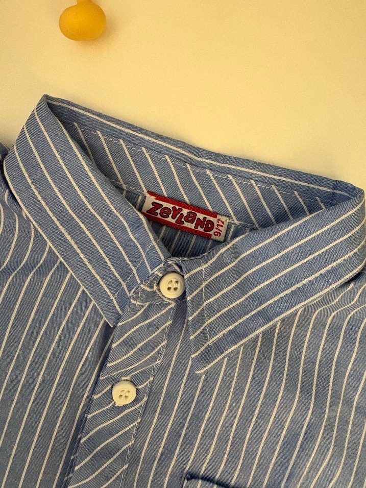 Erkek Çocuk Mavi Çizgili Kısa Kollu Gömlek - Görsel 2