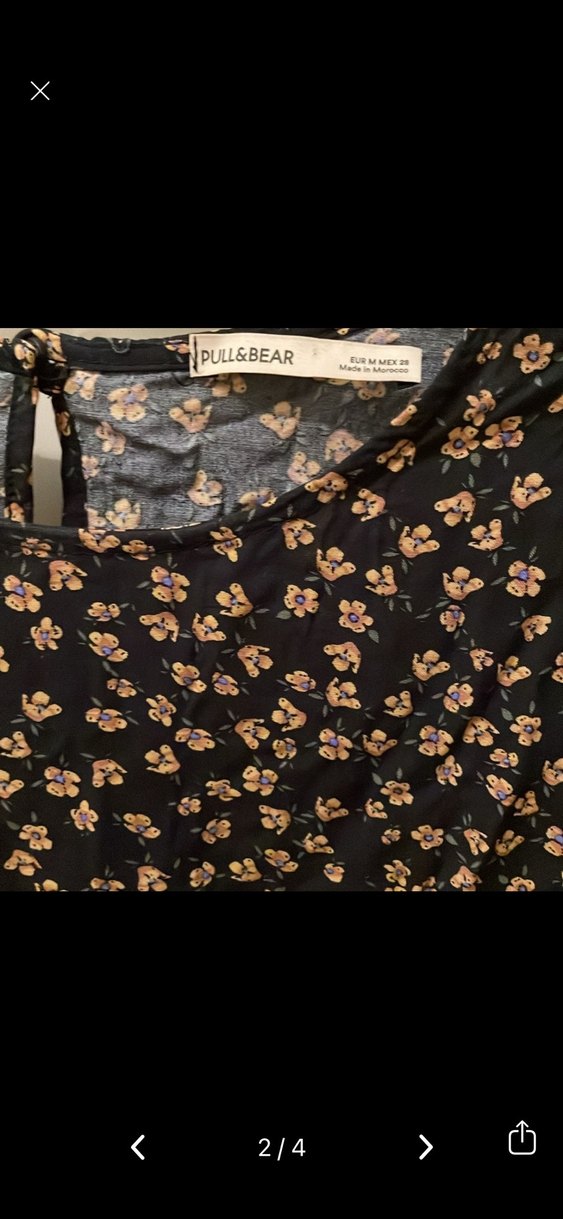 Siyah Çiçek Desenli Uzun Kollu Mini Bluz - Görsel 2