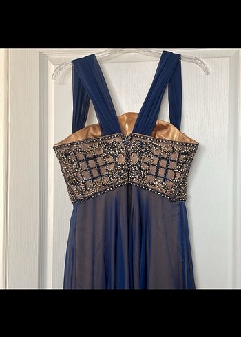 Nakışlı Lacivert Uzun Abiye Elbise - Görsel 3