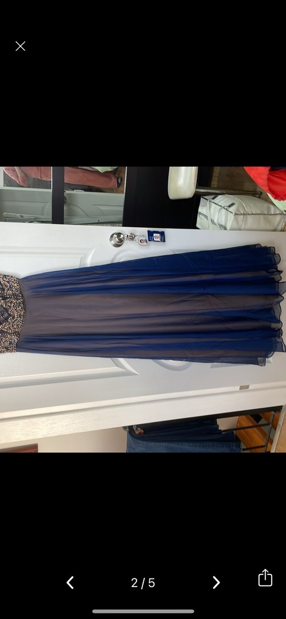 Nakışlı Lacivert Uzun Abiye Elbise - Görsel 2