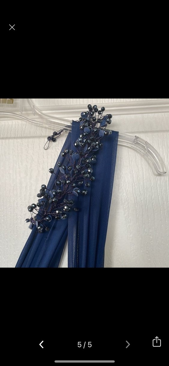 Nakışlı Lacivert Uzun Abiye Elbise - Görsel 5