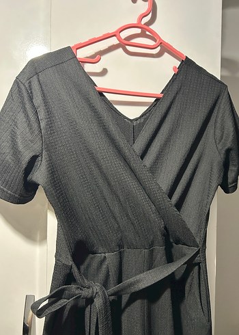 Kadın Siyah V Yaka Kemerli Uzun Tulum - Görsel 4