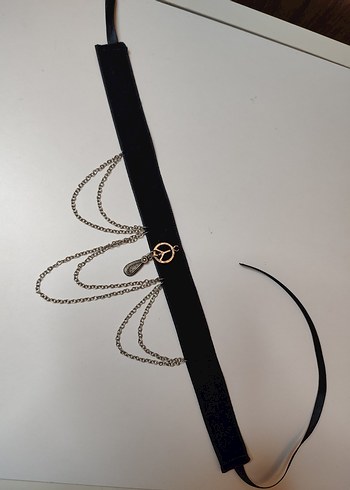 Diğer Siyah Kadife İnce Kolye Zincir Detayli Gotik Choker