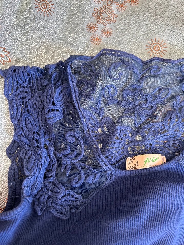 Lacivert Dantelli  Bluz - Görsel 2