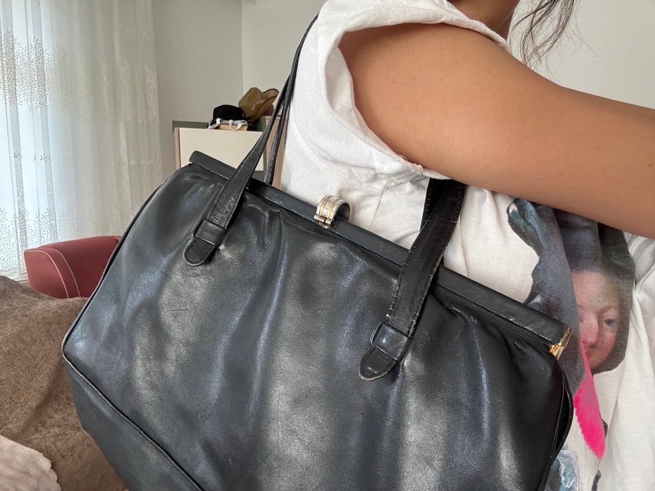 Klasik Vintage Kahverengi Deri Kadın Çanta - Görsel 2