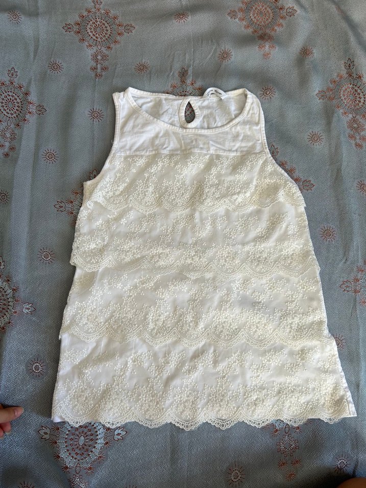 Dantel Detaylı Beyaz Midi Bohem bluz - Görsel 2