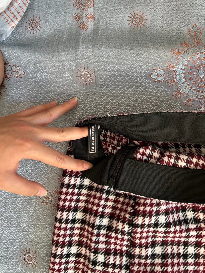 Bordo Ekose Düğmeli Mini Etek - Görsel 2