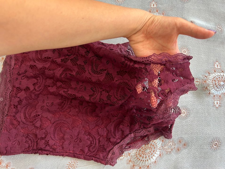 Bordo Dantelli Yüksek Yakalı Midi bluz - Görsel 2