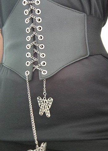 American Vintage Gotik Siyah Deri Gorunumlu Korse Kusak