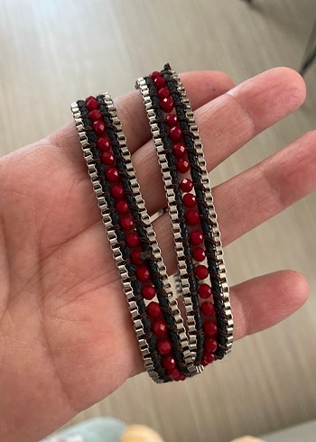 Kırmızı Boncuklu Yılan Desenli Bohem Bileklik