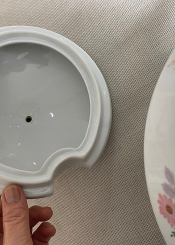 Pastel Çiçek Desenli Beyaz Porselen Tencere - Görsel 5