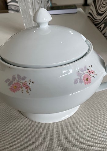 Pastel Çiçek Desenli Beyaz Porselen Tencere - Görsel 6