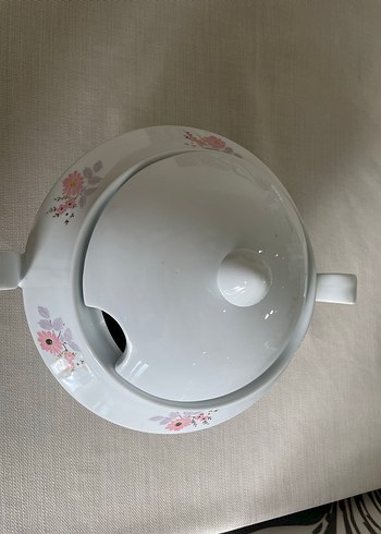 Pastel Çiçek Desenli Beyaz Porselen Tencere - Görsel 2