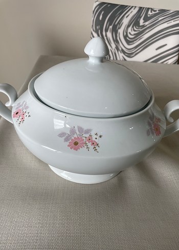 Pastel Çiçek Desenli Beyaz Porselen Tencere - Görsel 7