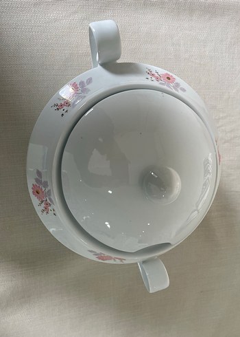 Pastel Çiçek Desenli Beyaz Porselen Tencere - Görsel 9